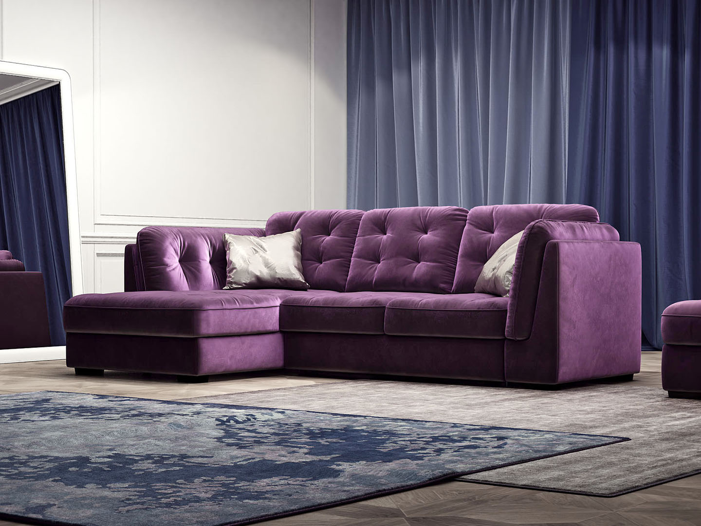 Угловой диван сиреневый фиолетовый