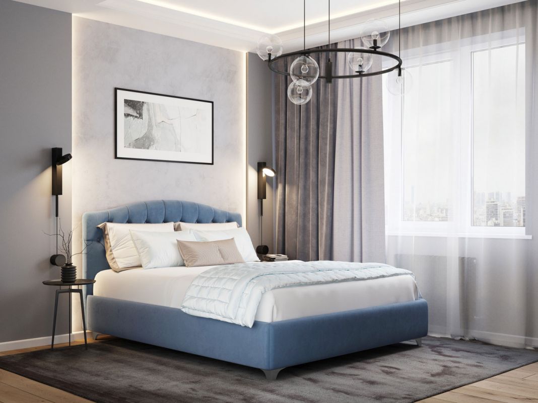 Кровать с подъемным механизмом MOON 1157 цвет синий,голубой (фото 315240)