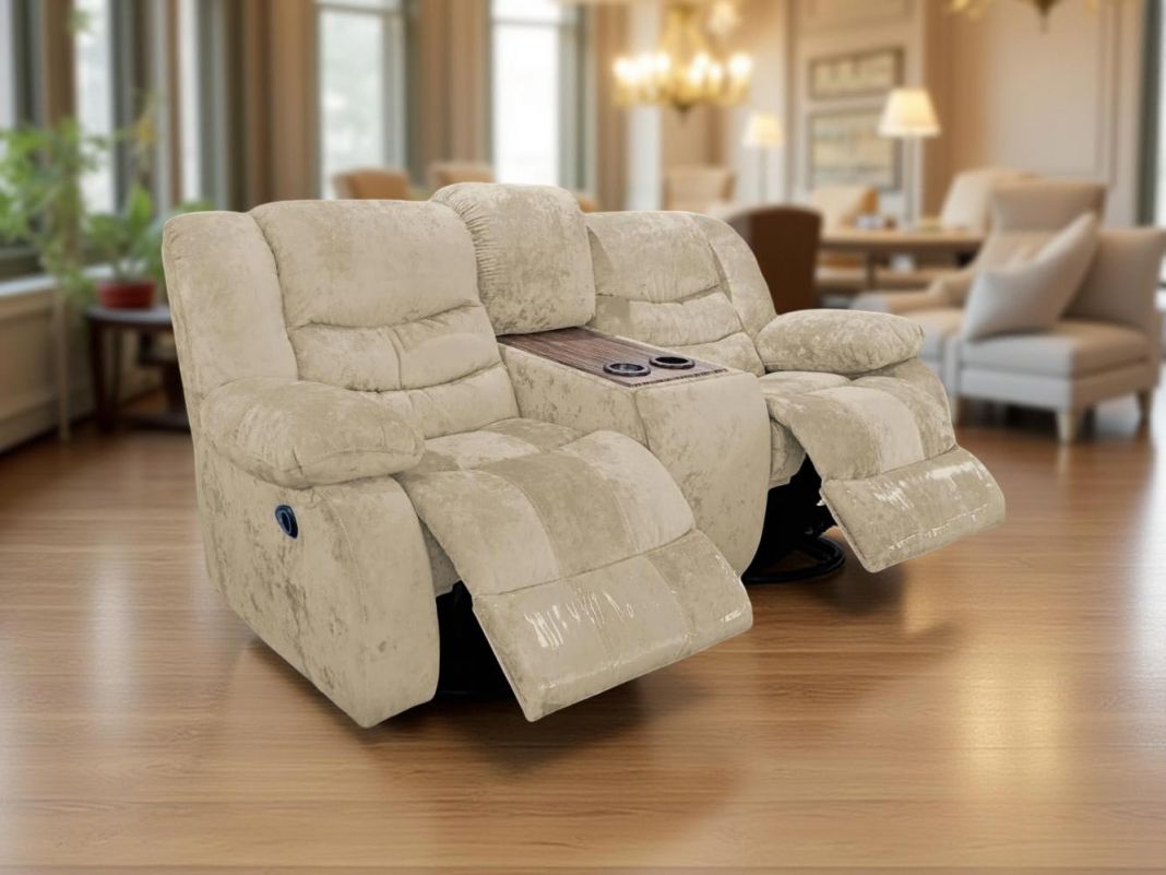 Диван реклайнер с баром Маранта цвет бежевый (фото 341317)