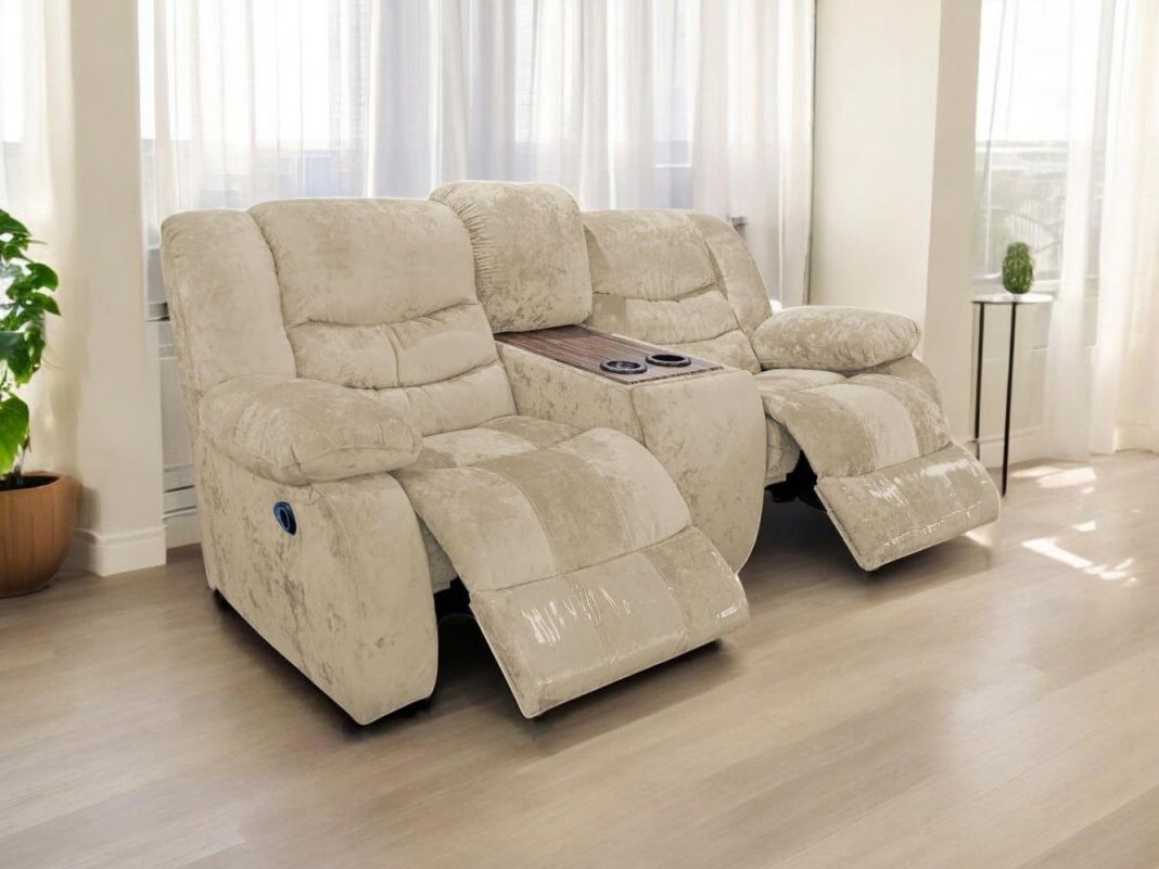 Диван реклайнер с баром Маранта цвет бежевый (фото 341316)