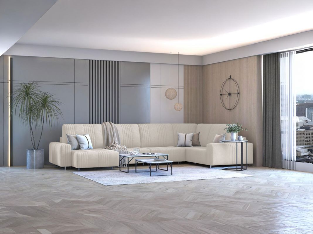 Угловой диван Уолтер цвет белый,бежевый,сливово-коричневый (фото 342592)