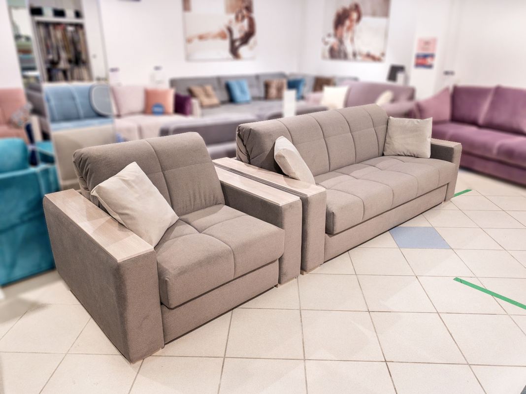 Комплект диван и кресло MOON 107 цвет бежевый,коричневый (фото 173834)