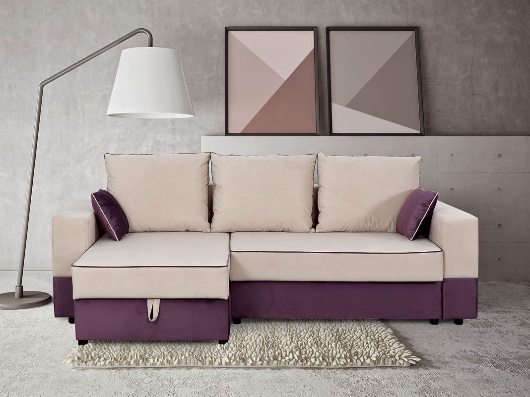 Угловой диван Бостон цвет бежевый,фиолетовый (фото 169853)