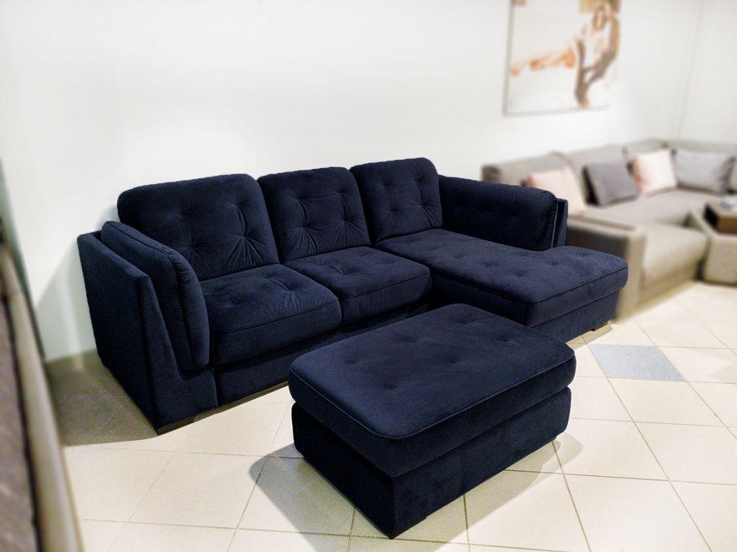 Угловой диван MOON 110 с пуфом-столиком цвет синий (фото 107467)