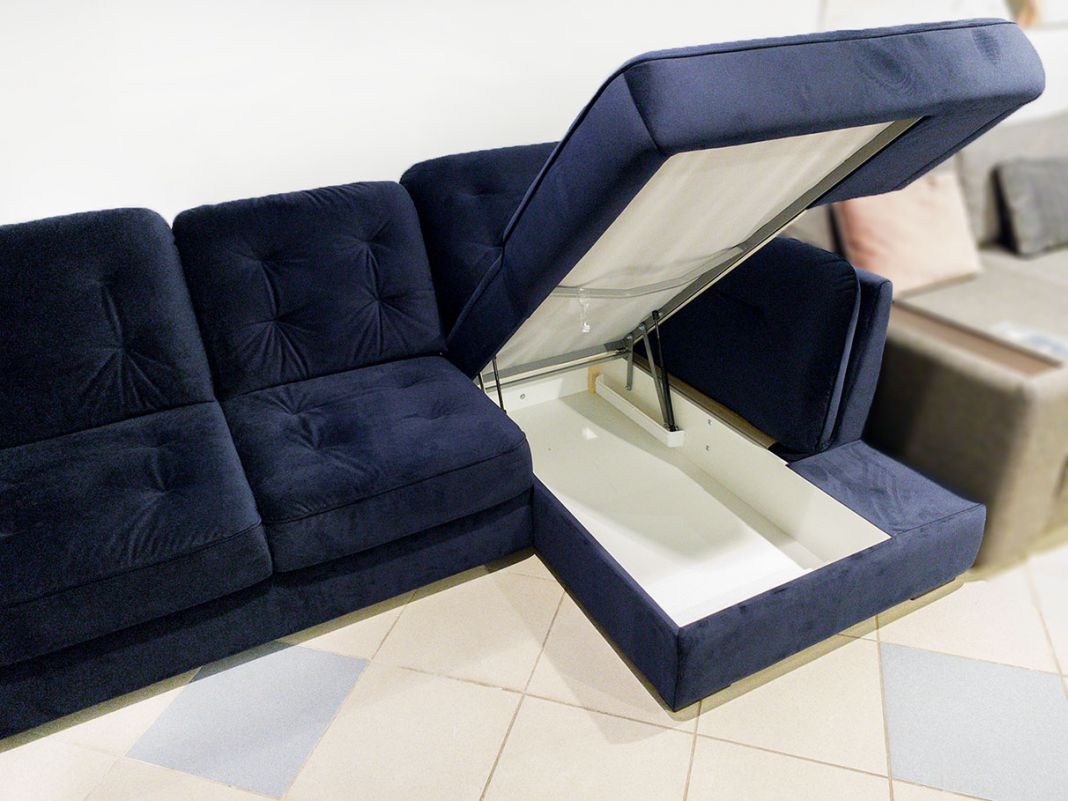 Угловой диван MOON 110 с пуфом-столиком цвет синий (фото 107470)