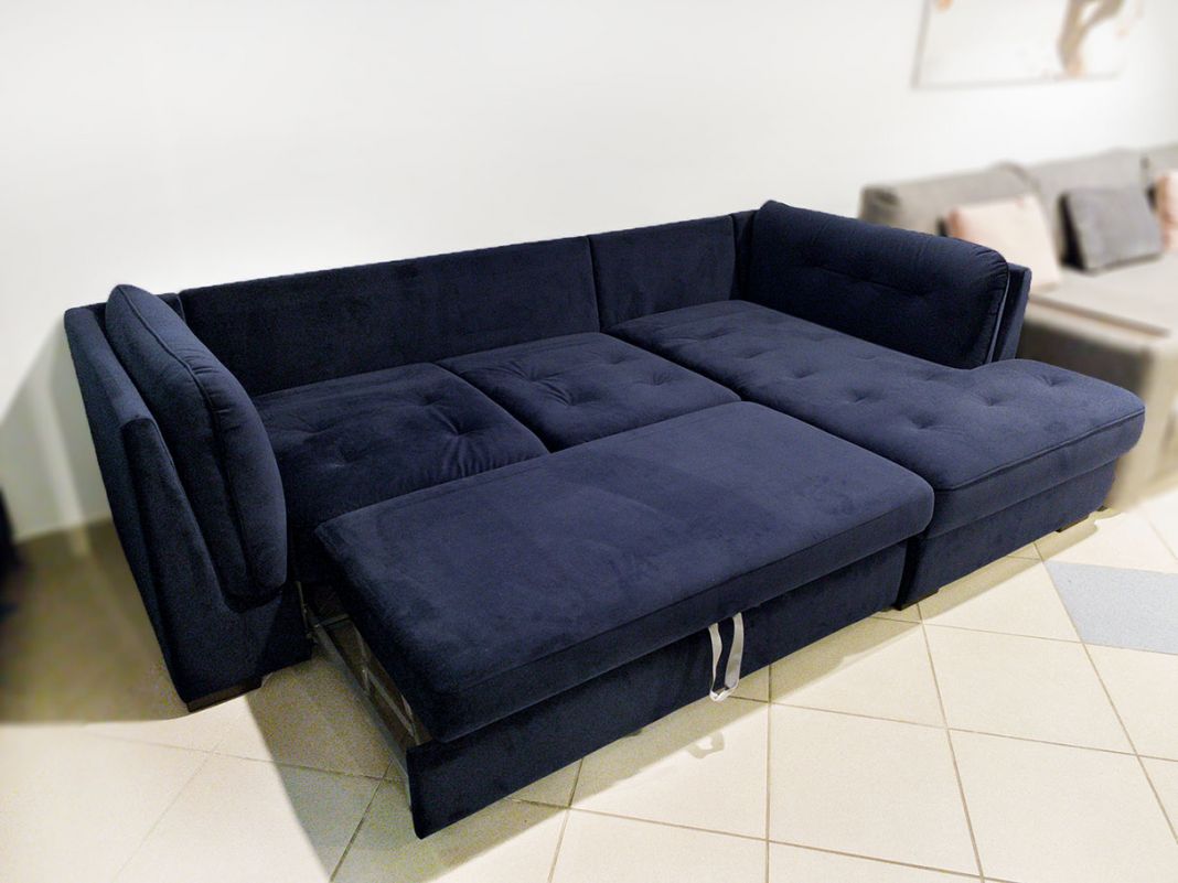 Угловой диван MOON 110 с пуфом-столиком цвет синий (фото 107471)