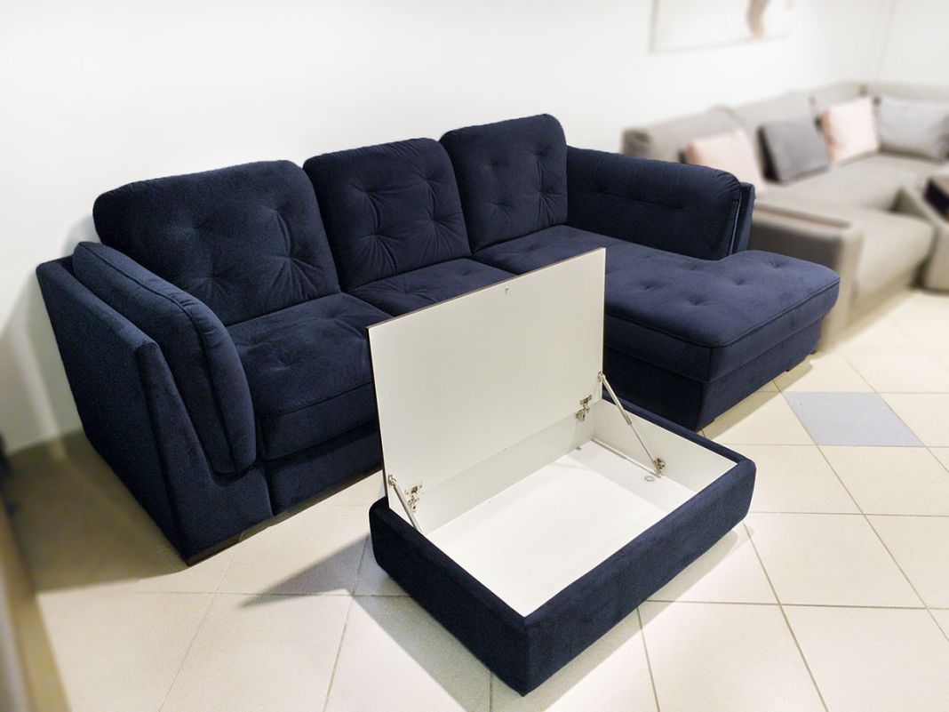 Угловой диван MOON 110 с пуфом-столиком цвет синий (фото 107472)