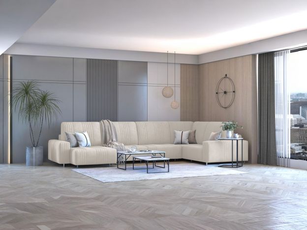 Угловой диван Уолтер цвет белый,бежевый,сливово-коричневый (фото 342592)