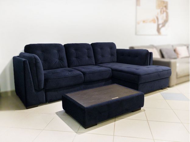Угловой диван MOON 110 с пуфом-столиком цвет синий